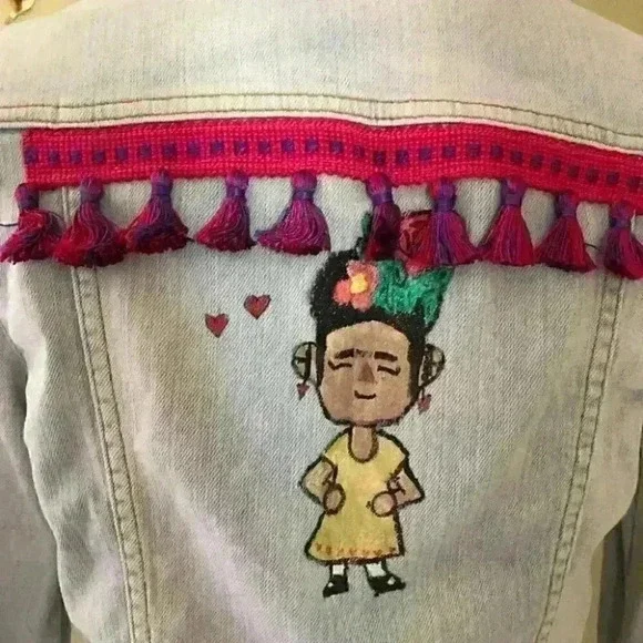 VTG GAP Y2K GAP light blue SHORT COLLAR DENIM ALTERED JACKET FRIDAH KAHLO SMALL - Picture 3 of 5